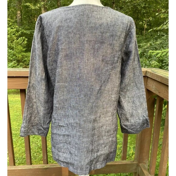 JM Collection Linen Tunic L Black White Embroidered 3/4 Sleeve Resort Boho - Picture 6 of 9